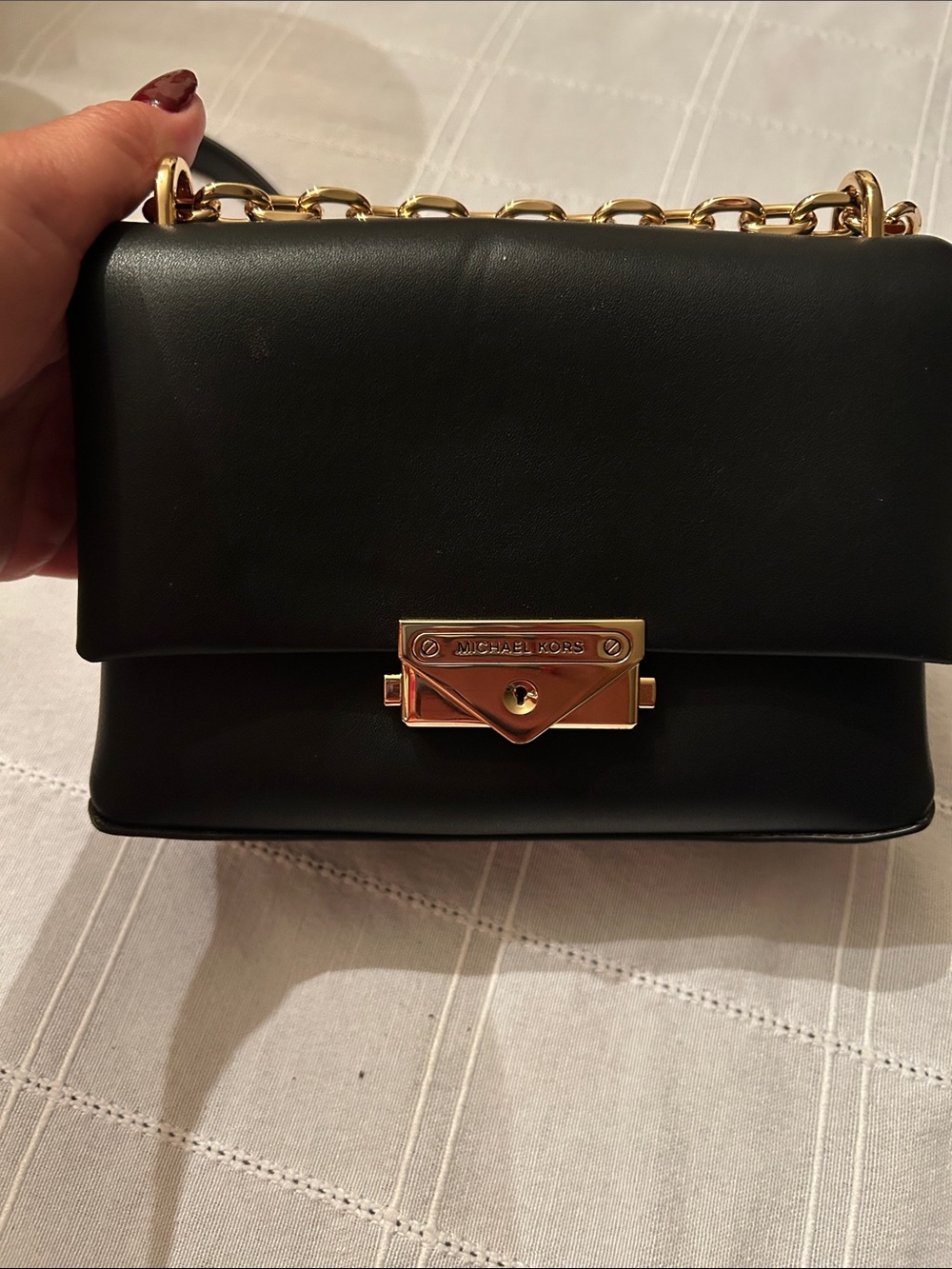 Michael Kors Black Leather Crossbody with Gold Chain - Picture 1 of 7